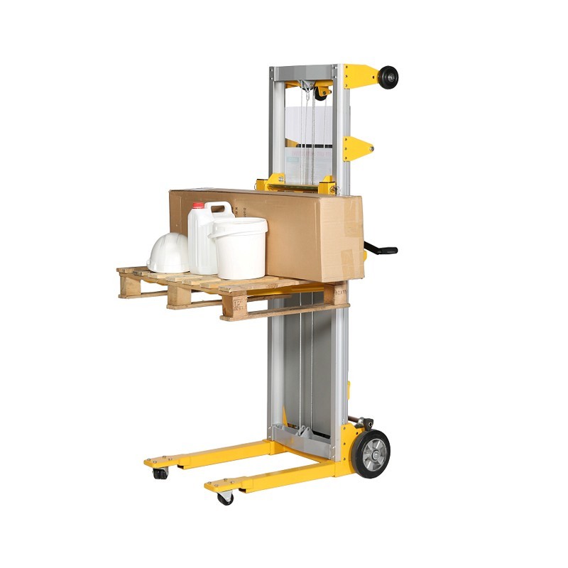 Apilador con manivela 227kg 1250mm con paleta y 	mercancía