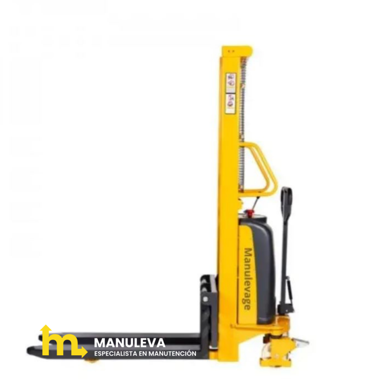 Apilador Semi Eléctrico 1500Kg 1600mm vista de perfil con horquillas bajas