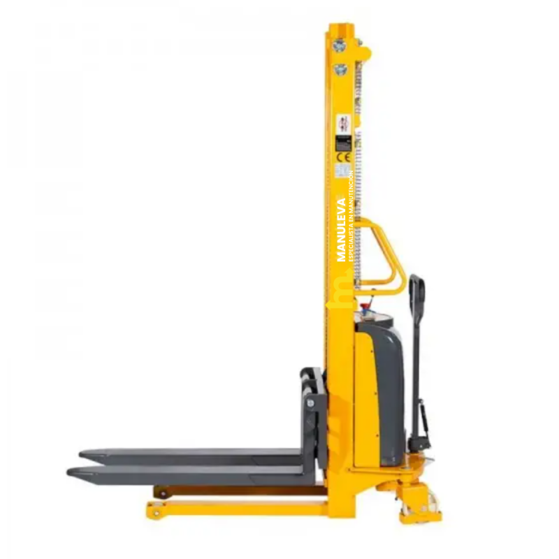 Vista de perfil del apilador semi eléctrico 1500kg 3500mm horquillas bajas