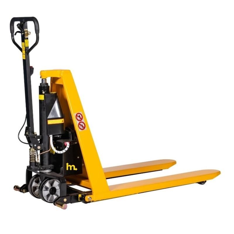 Visión delantera del transpaleta eléctrica de gran elevación monocilíndrica 680 mm horquilla baja