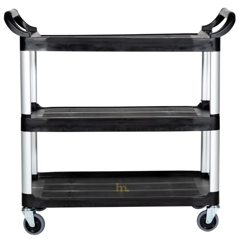 Vista de profil del carro de 3 bandejas de polipropileno H 1000 x l 510 x L 1040 mm de capacidad 250 kg.