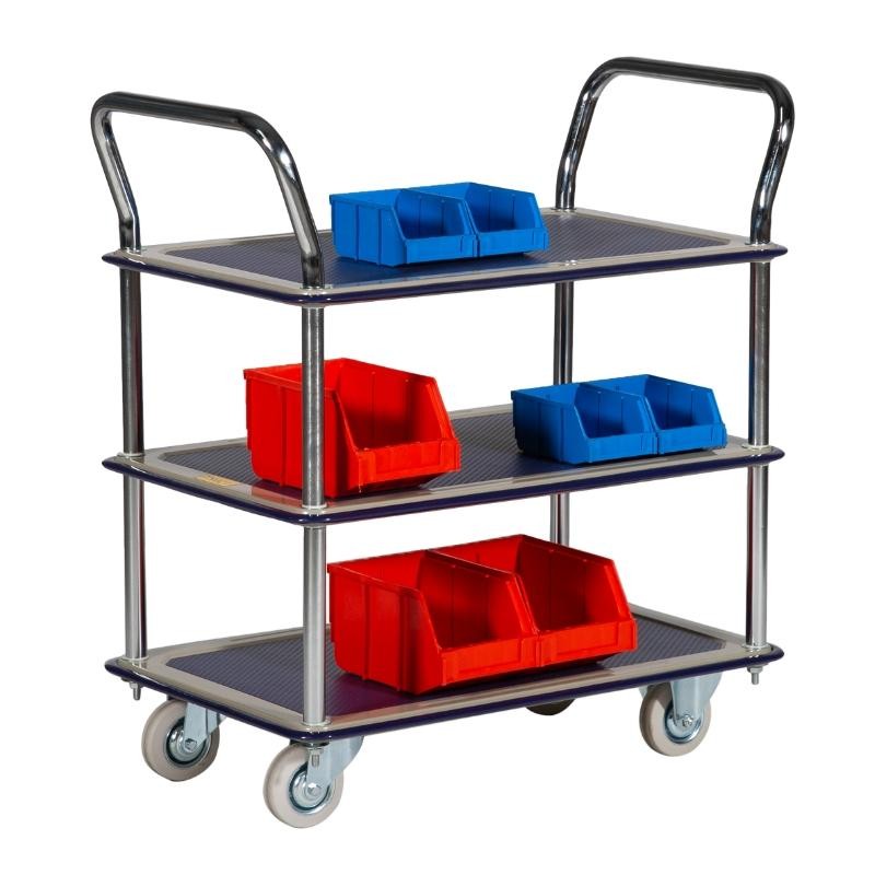 Carro de transporte 3 bandejas antideslizantes 120 kg - vista desde 3/4