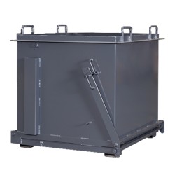 Vista desde 3/4 de la tolva con descarga inferior 1100l sin carretilla elevadora