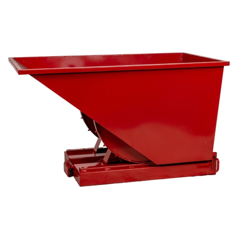 Vista general de la tolva autobasculante roja 600L sin carretilla elevadora