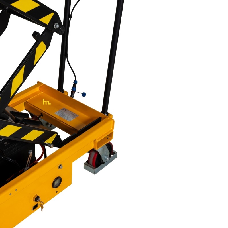 Zoom sobre las tijeras de la Mesa Elevadora Eléctrica móvil capacidad 500 kg