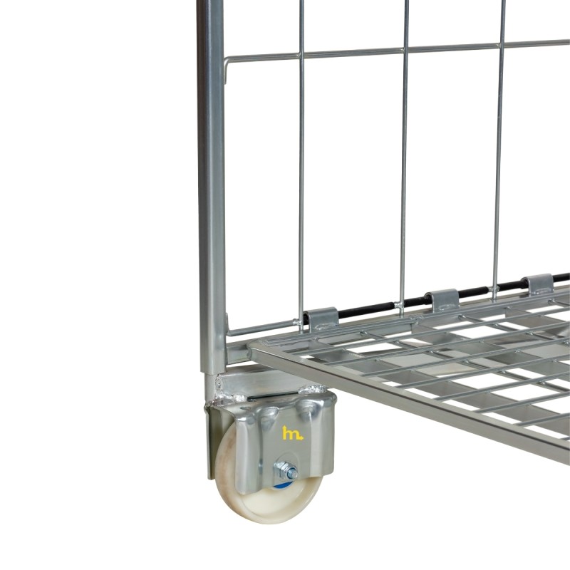 Zoom sobre la rueda de nylon del Roll container 2 laterales