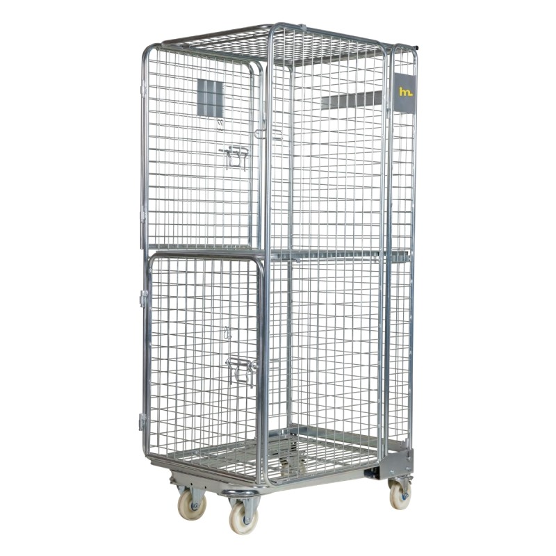 Roll container de seguridad 4 laterales con ruedas de nylon con 1 puerta abierta