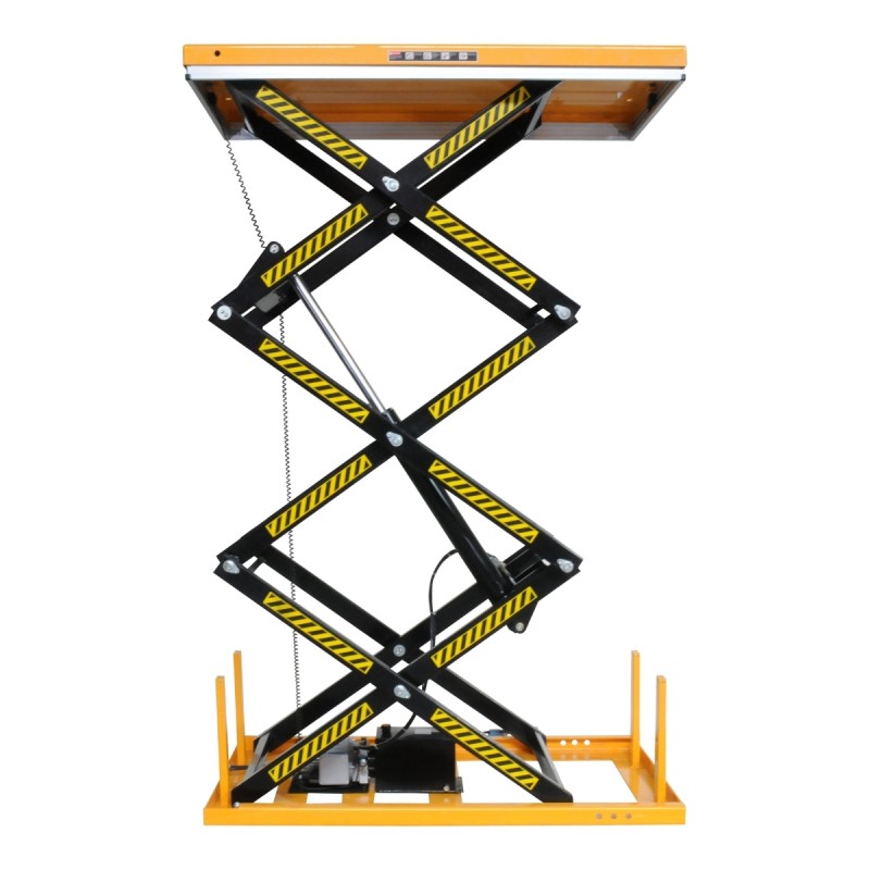 Vista de perfil de la mesa elevadora eléctrica 2000kg a máxima altura