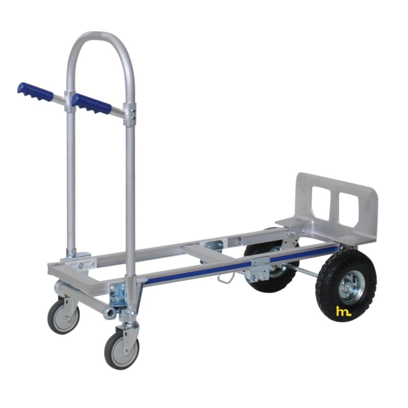 Carretilla/plataforma de aluminio 2 posiciones - 200 kg - ruedas neumáticas - en posición carro de transporte