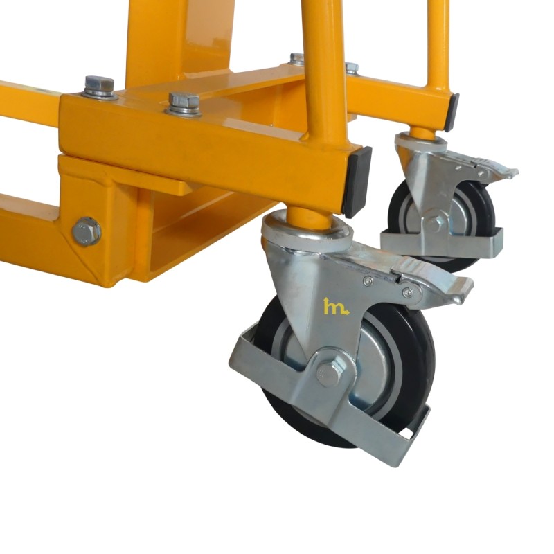 Vista de las ruedas del apilador Puesto de trabajo con manivela 200 kg - Elevación 1500 mm