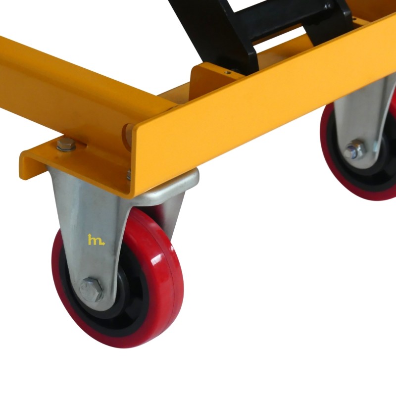 Vista de los rodillos de la mesa elevadora manual con nivel constante 210 kg - Plataforma 815x500 mm