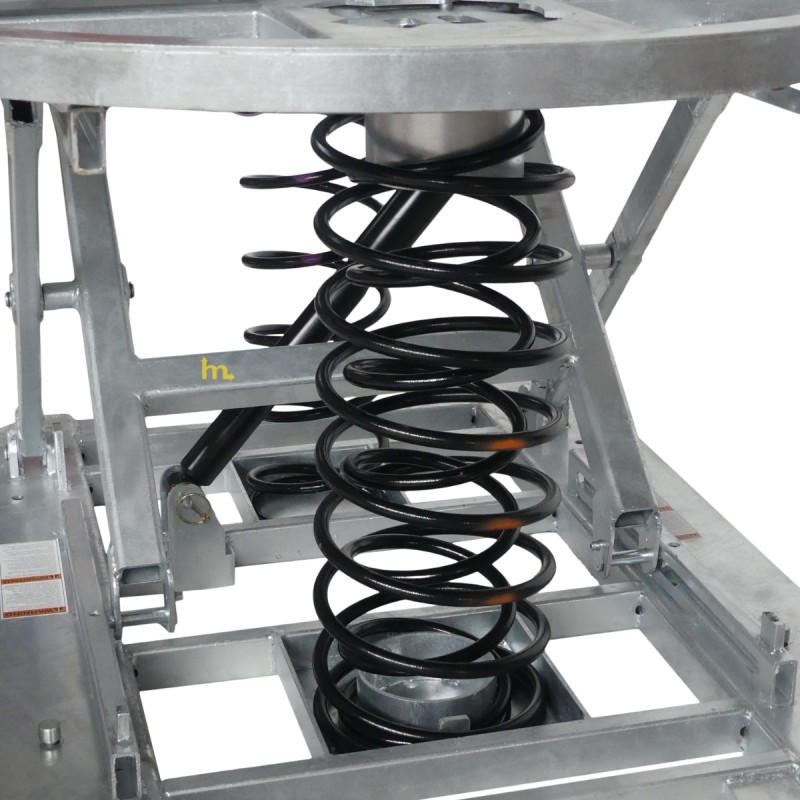 Vista del resorte de la mesa elevadora manual giratoria galvanizada de nivel constante 2000 kg Plataforma abierta