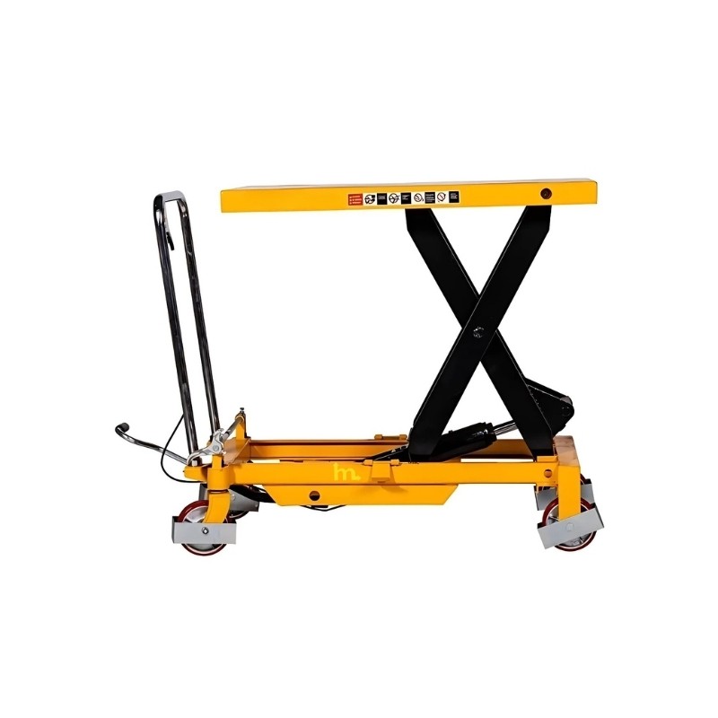 Vista de perfil de la Mesa hidráulica 800 kg - plataforma: 1000x510 mm elevada