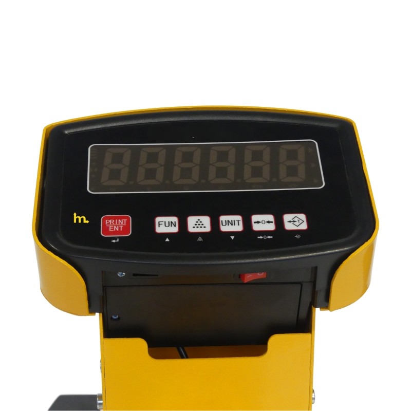 Vista del tablero de la transpaleta manual pesadora elevadora monocilíndrica 1500 kg