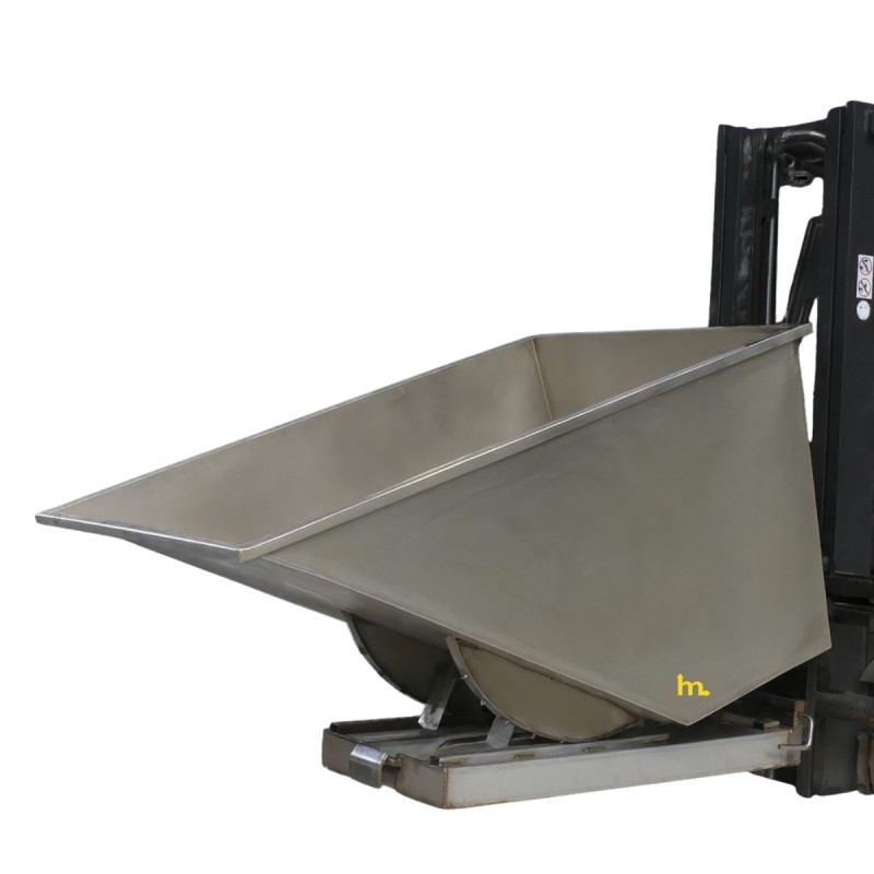 Vista frontal de la tolva autobasculante inoxidable - 1100L