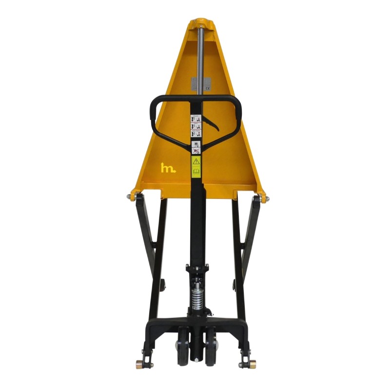 Vista frontal de la transpaleta elevadora manual monocilíndrica 1000 kg - Horquillas largas 1500 mm