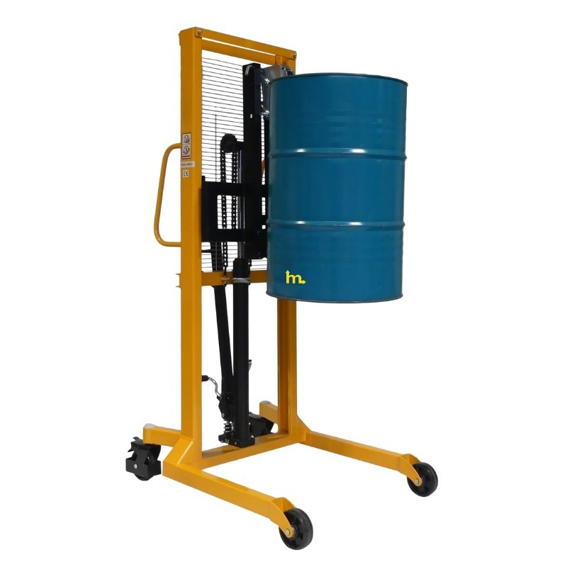 Vista frontal en 3/4 del apilador elevador de barriles 400 kg - Elevación 1450 mm