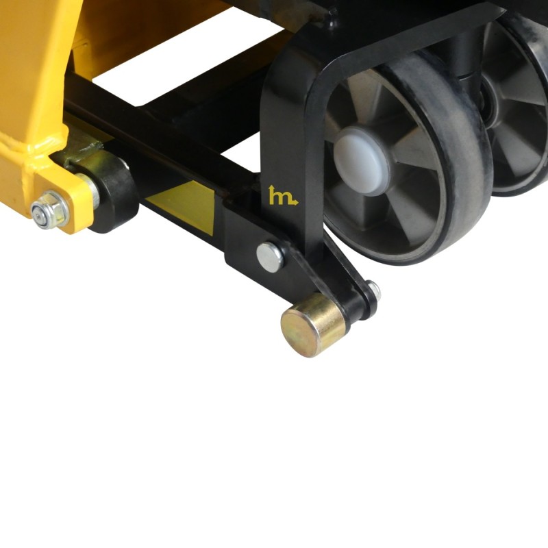 Vista de las ruedas de la transpaleta elevadora semieléctrica 1000 kg - Horquillas largas 1500 mm