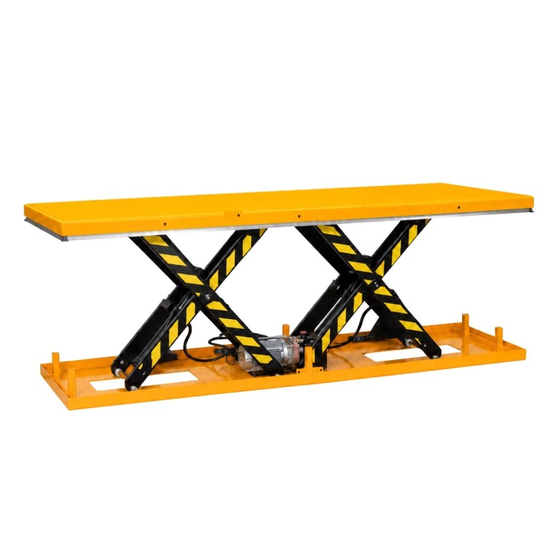 Vista general de la mesa elevadora eléctrica doble tijera horizontal 2000 kg - plataforma 2700 x 800 mm