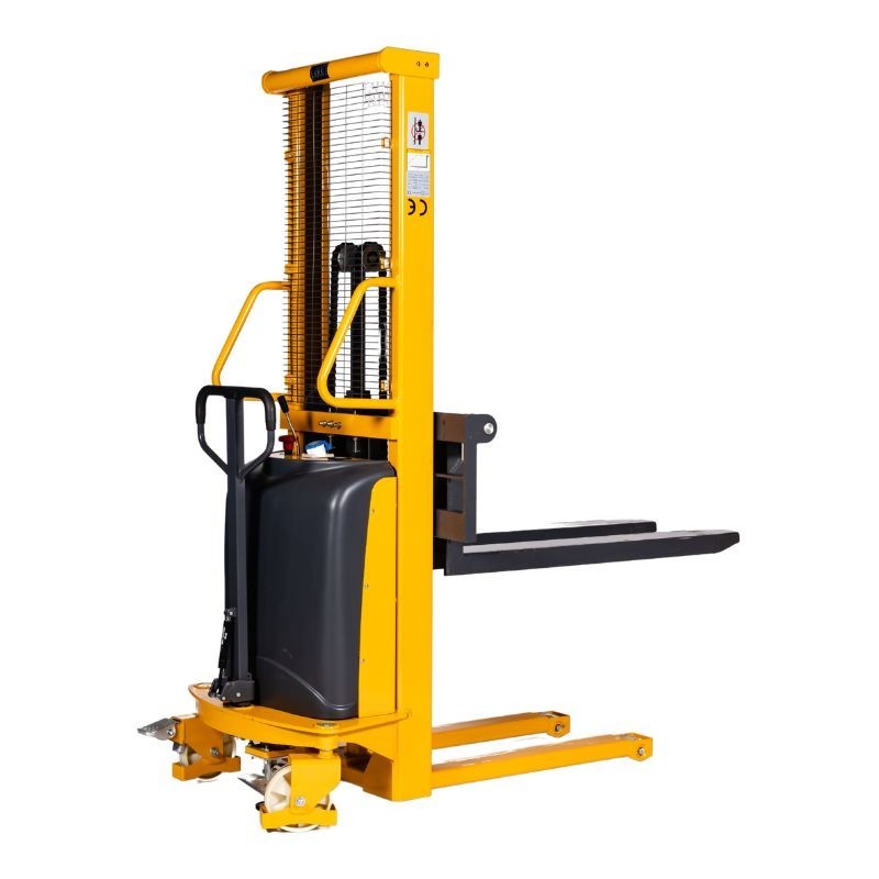 Vista 3/4 Apilador Semi Eléctrico 2000Kg - Elevación 1600mm horquillas medio-altas